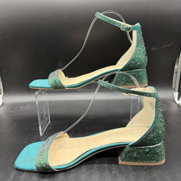 Betsey Johnson Womens Size 11M Grant Green Ankle Strap Heels Jewelled - Picture 2 of 9